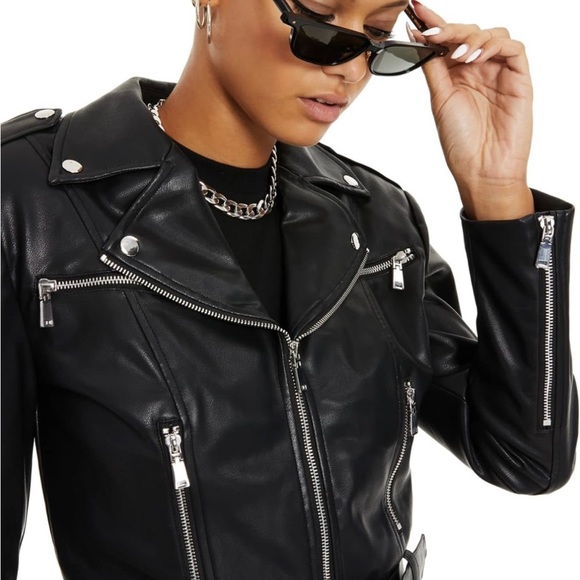 Danielle Bernstein black faux leather moto jacket - Picture 3 of 6